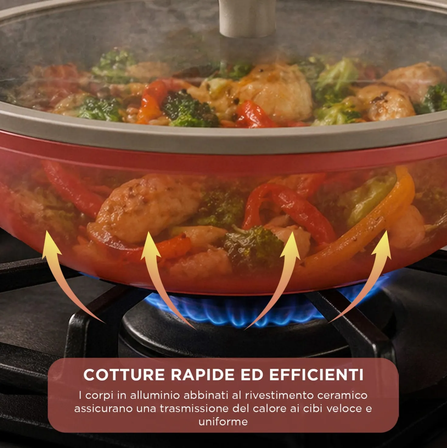 Wok 28 cm antiaderente ceramico Koral con coperchio