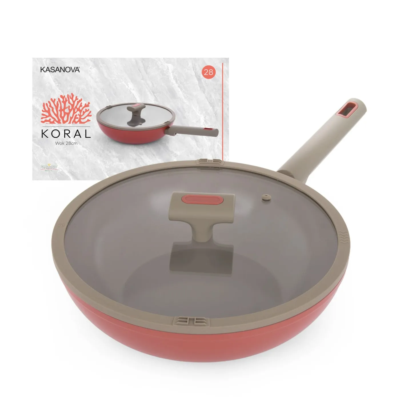 Wok 28 cm antiaderente ceramico Koral con coperchio