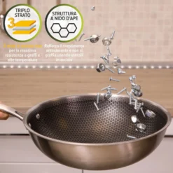 Wok 28 cm con coperchio a 3 strati Tri - ply