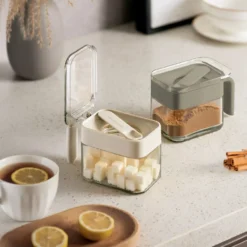 Zuccheriera in vetro 300 ml con cucchiaino grigio