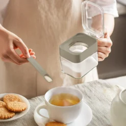 Zuccheriera in vetro 300 ml con cucchiaino grigio